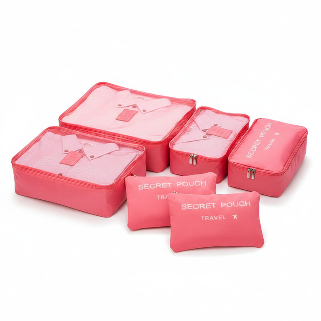 Set 6 cubes de rangement rose sur fond blanc