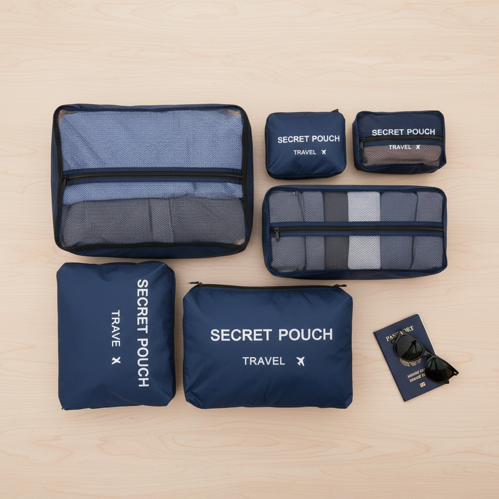 Flat lay set 6 cubes rangement bleu marine